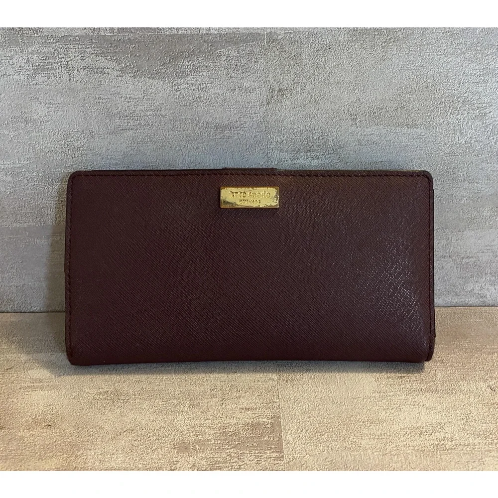 Kate Spade New York Wallet Womens Burgundy Saffiano Continental Zip Pocket - Picture 1 of 13